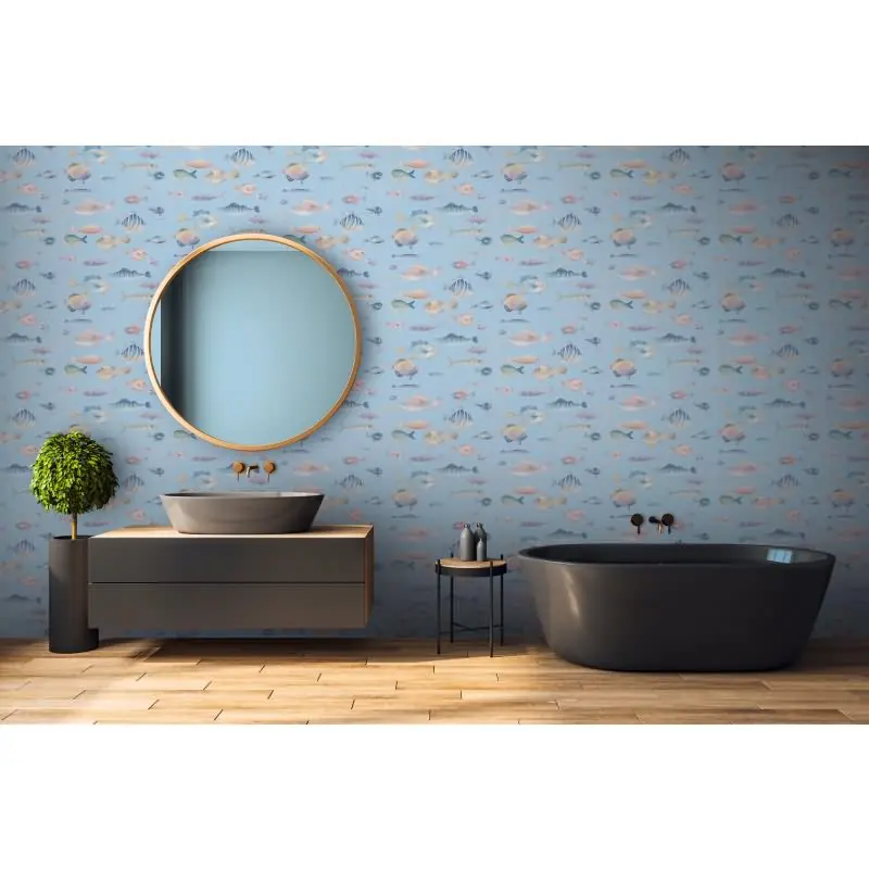 Kindertapete Fische Hellblau Bunt - Vliestapete maritim - Mustertapete Kinderzimmer AS-Creation (KG-174808)