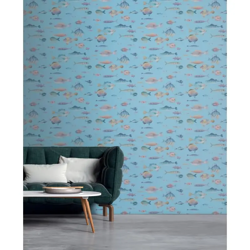Kindertapete Fische Hellblau Bunt - Vliestapete maritim - Mustertapete Kinderzimmer AS-Creation (KG-174808)