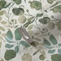 Pflanzen-Tapete Bl&auml;tter Gr&uuml;n Wei&szlig; -...