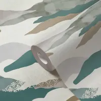 Landschafts-Tapete Berge Gr&uuml;n Grau - Vliestapete...