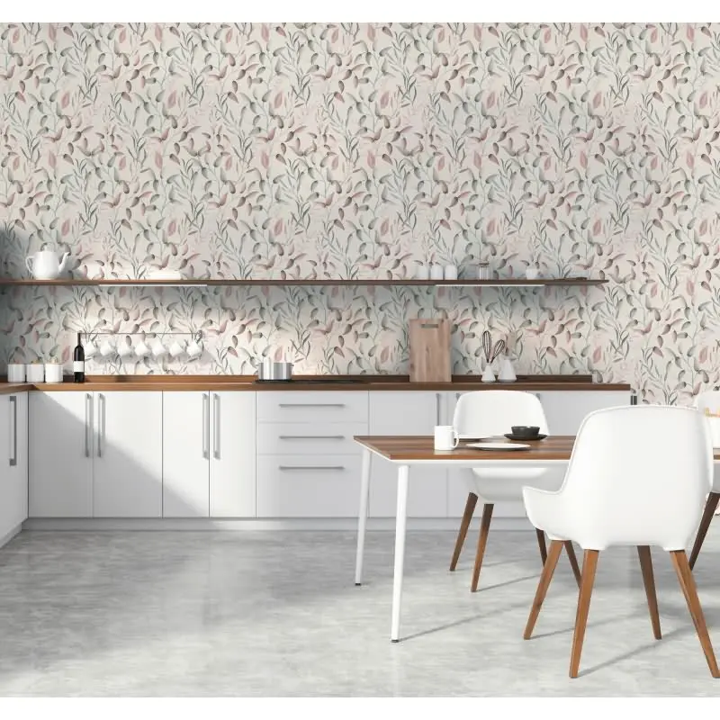 Blatt-Tapete Rosé Grün Weiß - Vliestapete zart floral - Mustertapete Naturstil modern AS-Creation (KG-174819)