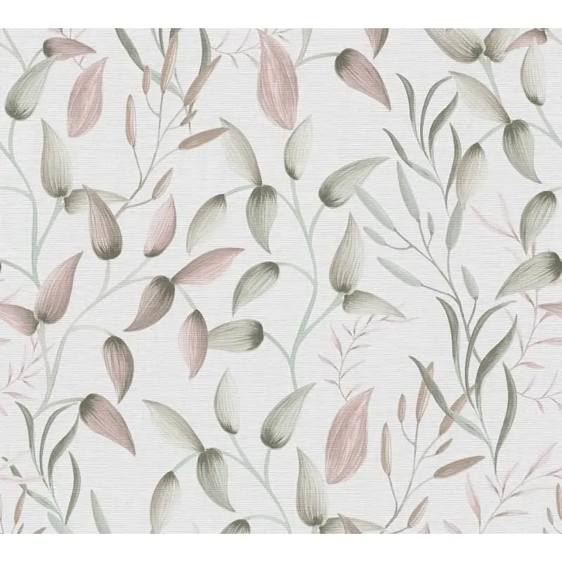 Blatt-Tapete Rosé Grün Weiß - Vliestapete zart floral - Mustertapete Naturstil modern AS-Creation (KG-174819)