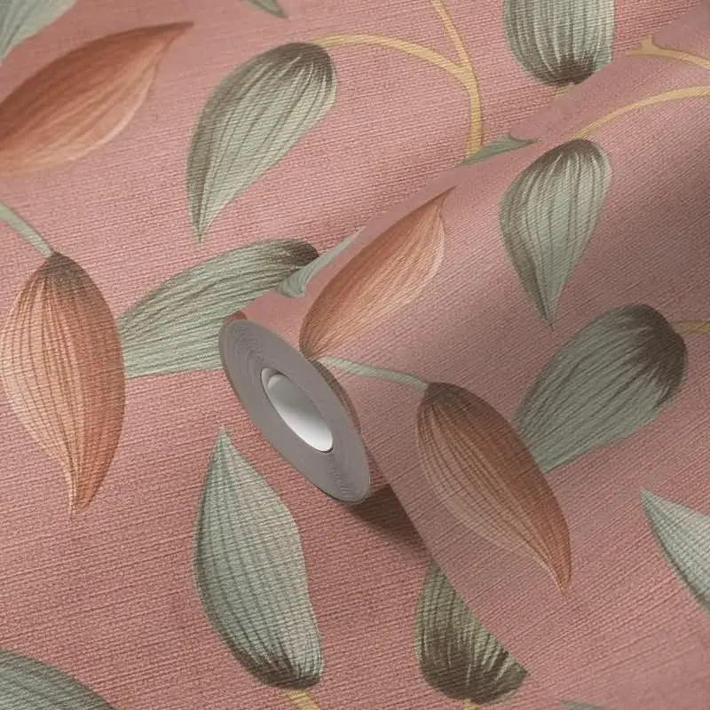 Blatt-Tapete Terrakotta Grün - Vliestapete floral - Mustertapete mit Naturmotiv warm AS-Creation (KG-174821)