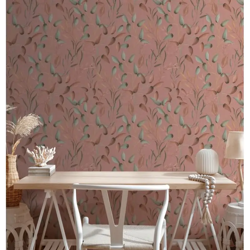 Blatt-Tapete Terrakotta Grün - Vliestapete floral - Mustertapete mit Naturmotiv warm AS-Creation (KG-174821)