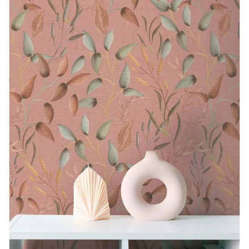 Blatt-Tapete Terrakotta Grün - Vliestapete floral - Mustertapete mit Naturmotiv warm AS-Creation (KG-174821)