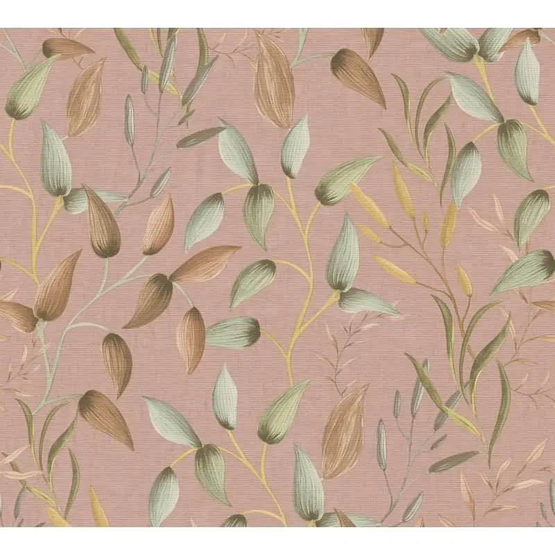 Blatt-Tapete Terrakotta Grün - Vliestapete floral - Mustertapete mit Naturmotiv warm AS-Creation (KG-174821)
