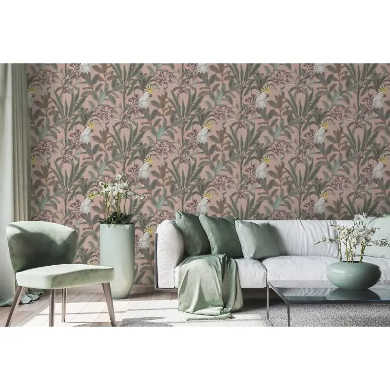 Dschungel-Tapete Kakadu Altrosa - Vliestapete tropisch - Mustertapete mit Palmen & Vogelmotiv AS-Creation (KG-174830)