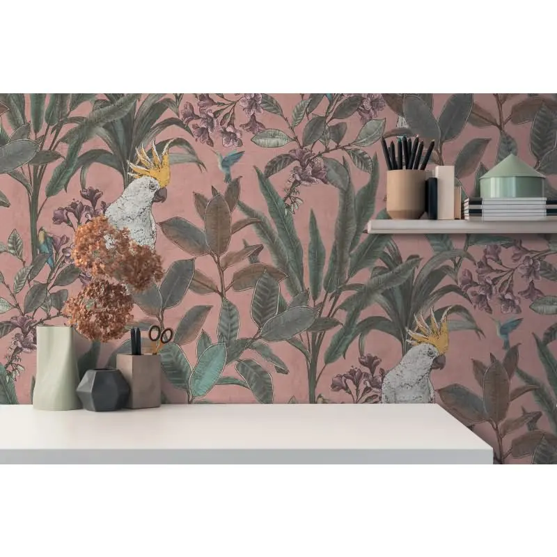 Dschungel-Tapete Kakadu Altrosa - Vliestapete tropisch - Mustertapete mit Palmen & Vogelmotiv AS-Creation (KG-174830)