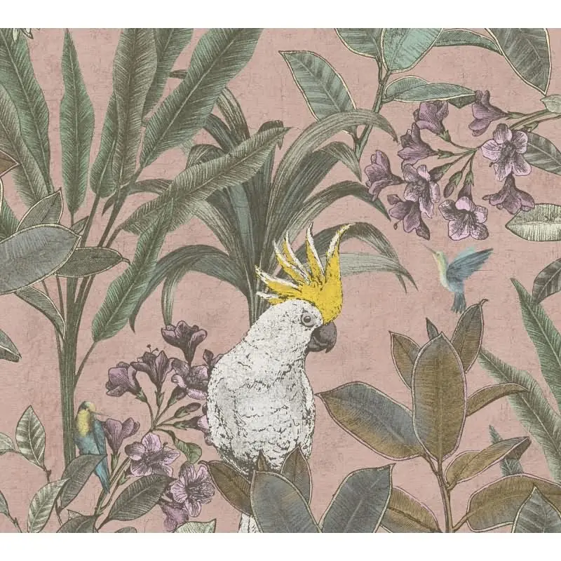 Dschungel-Tapete Kakadu Altrosa - Vliestapete tropisch - Mustertapete mit Palmen & Vogelmotiv AS-Creation (KG-174830)