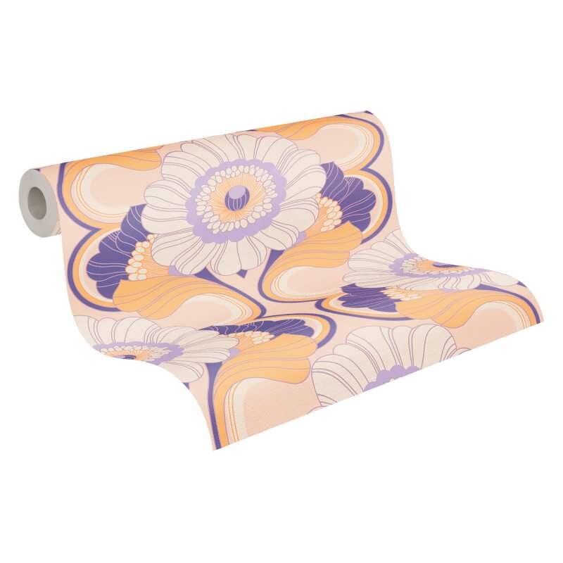 Retro Blumentapete Lila Gelb Creme - Muster Tapete floral - Vliestapete AS-Creation (KG-174836)