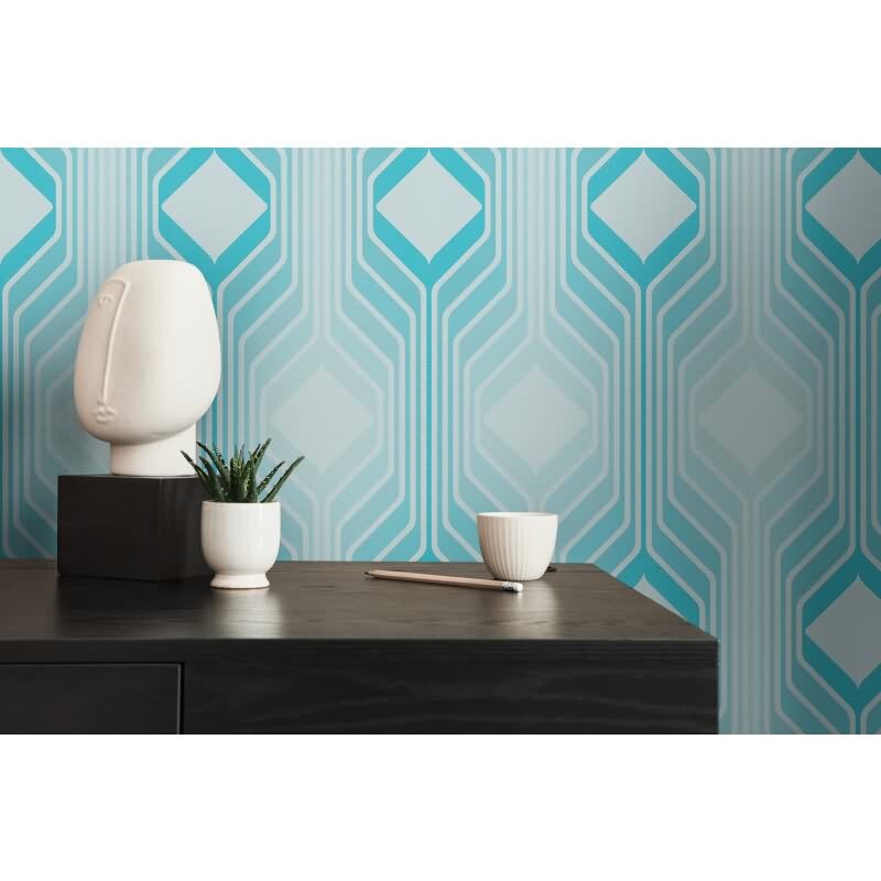 Retro-Tapete Geometrisch Blau Weiß - Mustertapete 70er Jahre - Vliestapete AS-Creation (KG-174844)