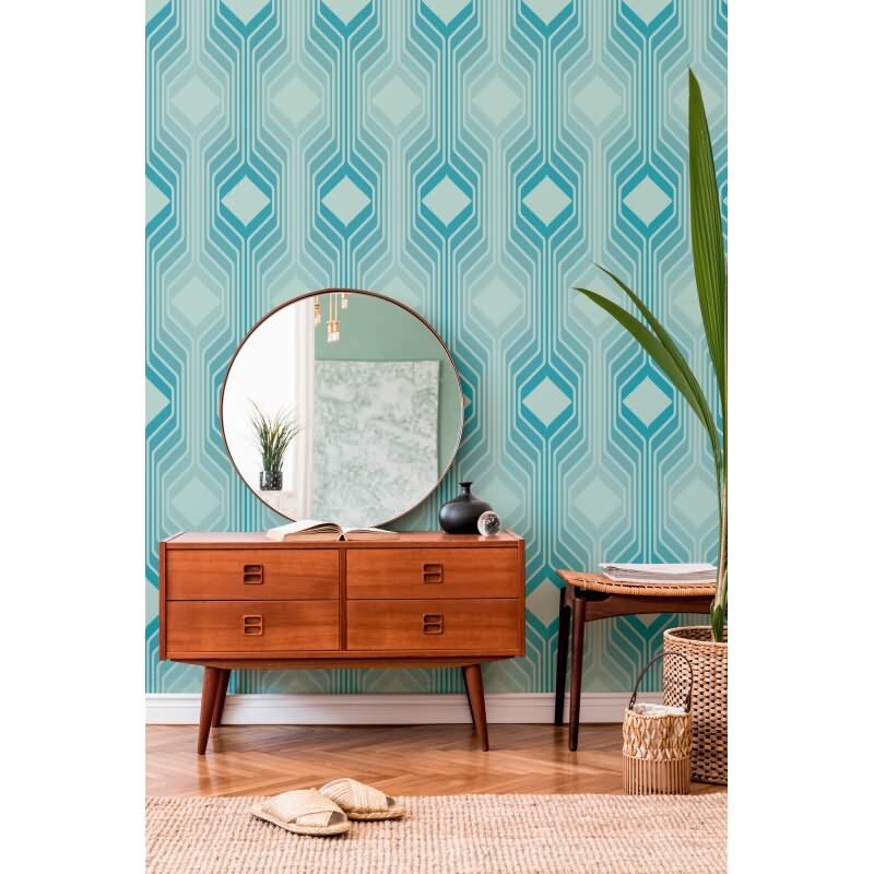 Retro-Tapete Geometrisch Blau Weiß - Mustertapete 70er Jahre - Vliestapete AS-Creation (KG-174844)