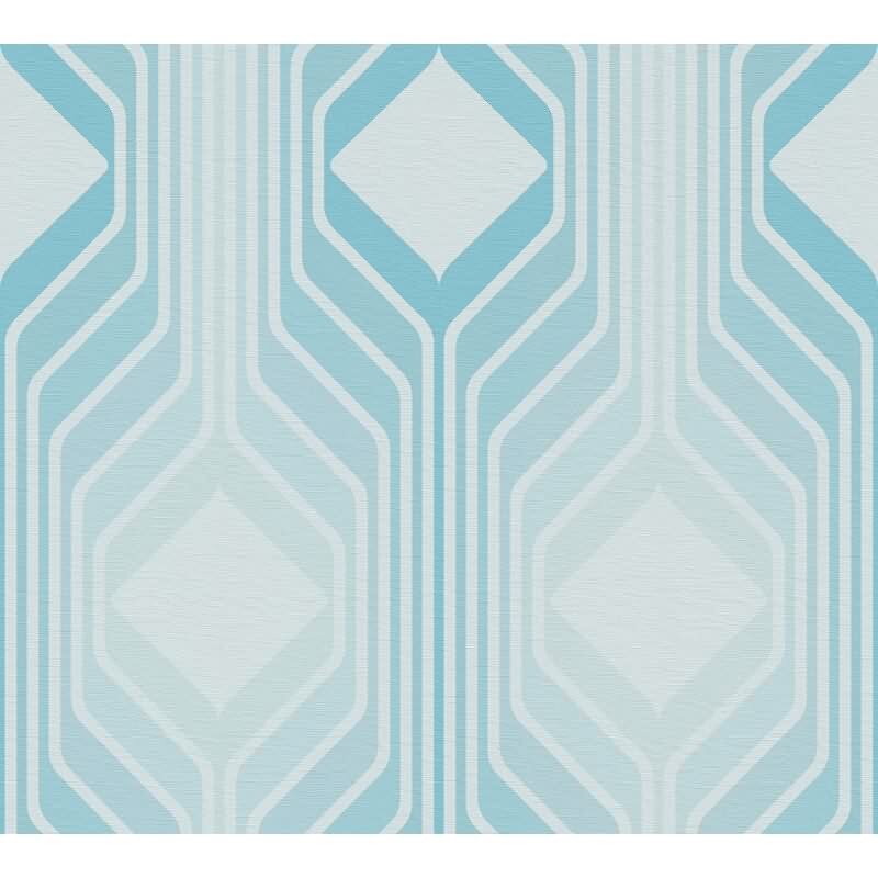 Retro-Tapete Geometrisch Blau Weiß - Mustertapete 70er Jahre - Vliestapete AS-Creation (KG-174844)