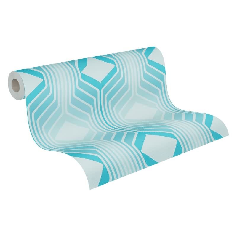 Retro-Tapete Geometrisch Blau Weiß - Mustertapete 70er Jahre - Vliestapete AS-Creation (KG-174844)