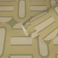 Retro Tapete Geometrisch Gr&uuml;n Beige - Vlies Tapete...