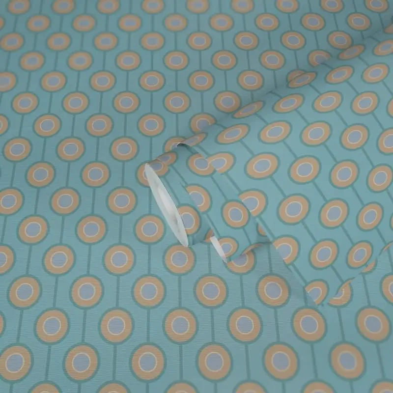 Retro Tapete Kreismuster Türkis Beige Weiß - Vlies Tapete 70er Jahre AS-Creation (KG-174872)