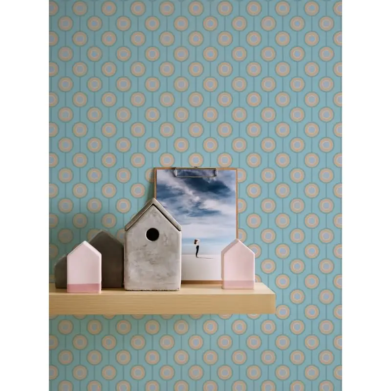 Retro Tapete Kreismuster Türkis Beige Weiß - Vlies Tapete 70er Jahre AS-Creation (KG-174872)