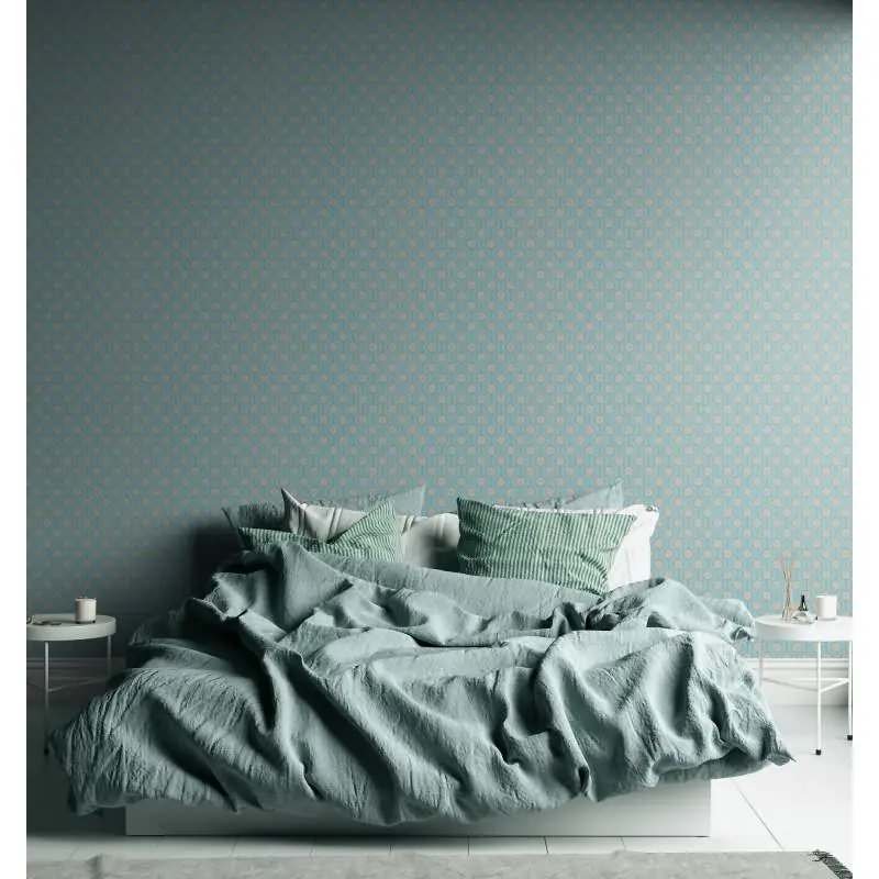 Retro Tapete Kreismuster Türkis Beige Weiß - Vlies Tapete 70er Jahre AS-Creation (KG-174872)