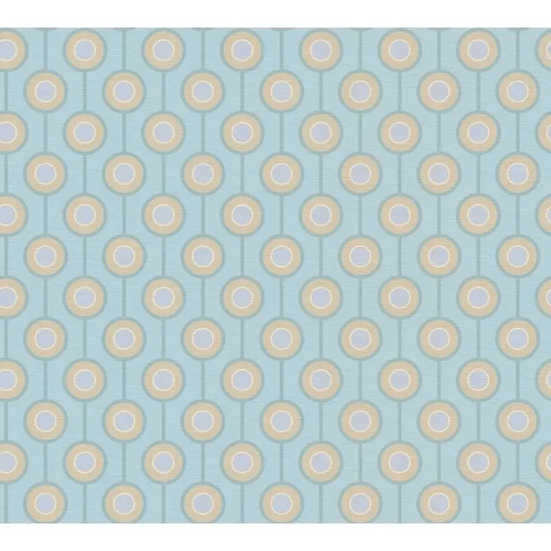 Retro Tapete Kreismuster Türkis Beige Weiß - Vlies Tapete 70er Jahre AS-Creation (KG-174872)