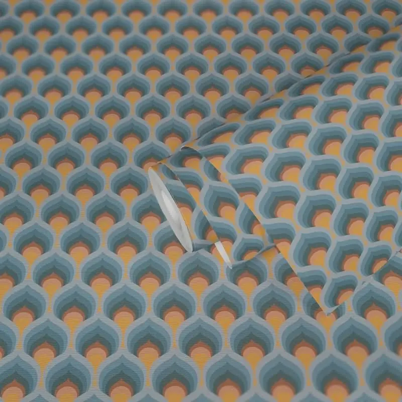 Retro-Tapete Wellenmuster Blau Braun Gelb Creme - Geometrische Vliestapete AS-Creation (KG-174876)