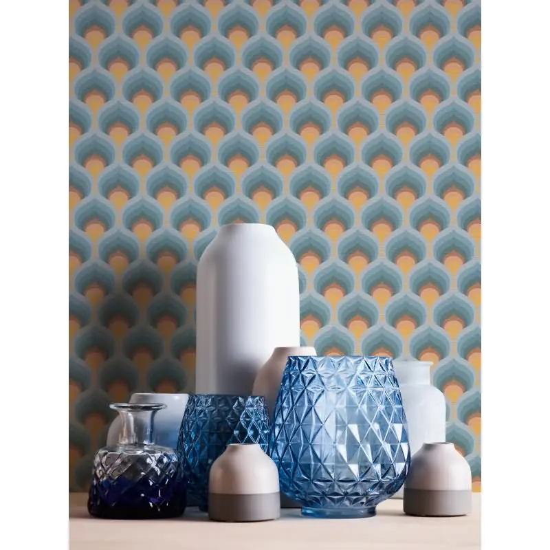 Retro-Tapete Wellenmuster Blau Braun Gelb Creme - Geometrische Vliestapete AS-Creation (KG-174876)