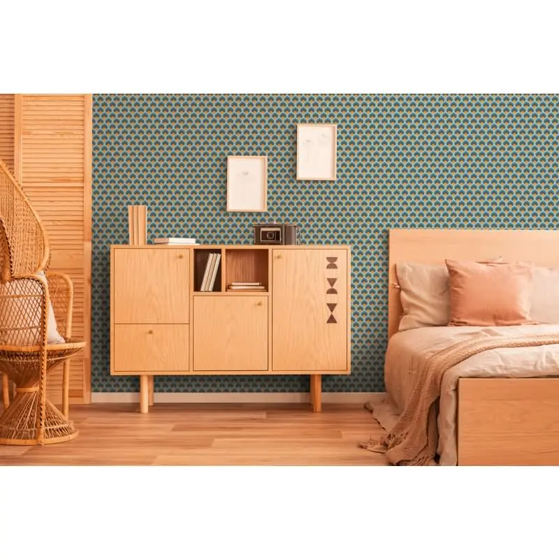 Retro-Tapete Wellenmuster Blau Braun Gelb Creme - Geometrische Vliestapete AS-Creation (KG-174876)