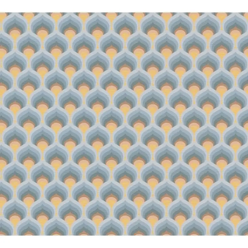 Retro-Tapete Wellenmuster Blau Braun Gelb Creme - Geometrische Vliestapete AS-Creation (KG-174876)