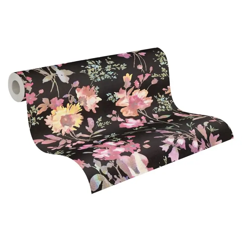 COSMOPOLITAN Vliestapete Blumen Schwarz Bunt moderne Aquarell Tapete floral Design livingwalls (KG-174885)