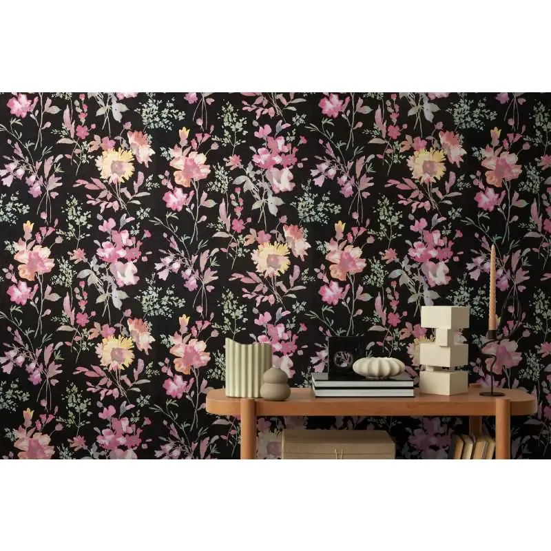 COSMOPOLITAN Vliestapete Blumen Schwarz Bunt moderne Aquarell Tapete floral Design livingwalls (KG-174885)