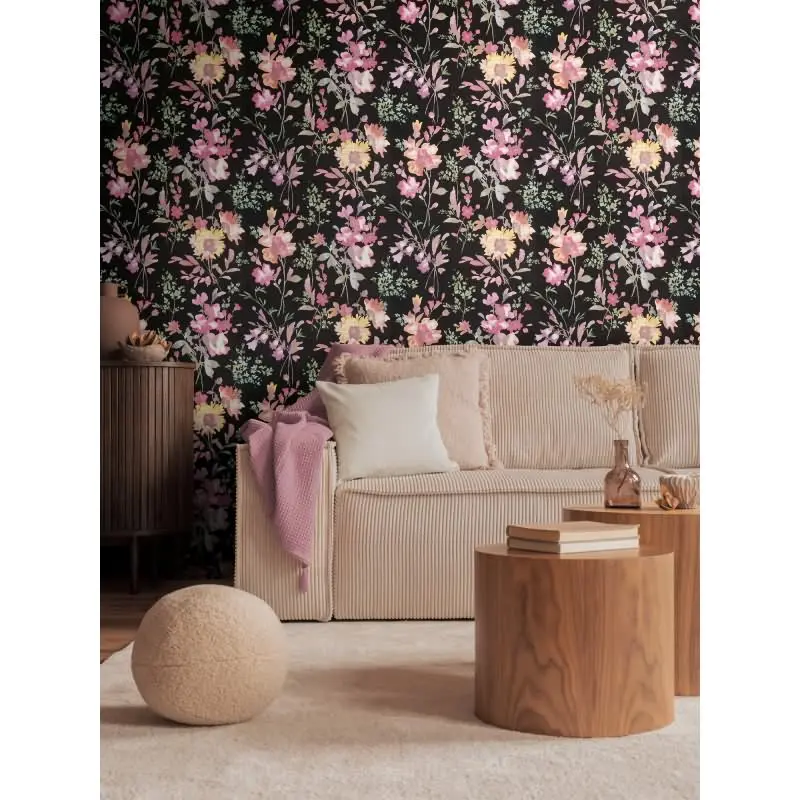 COSMOPOLITAN Vliestapete Blumen Schwarz Bunt moderne Aquarell Tapete floral Design livingwalls (KG-174885)