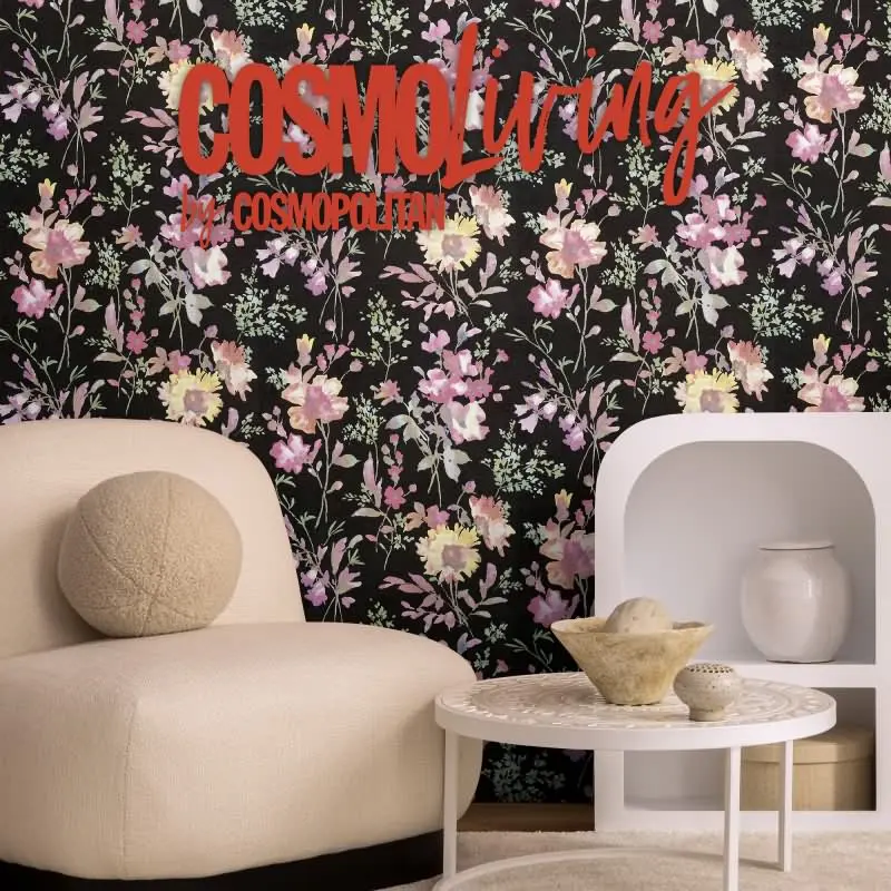 COSMOPOLITAN Vliestapete Blumen Schwarz Bunt moderne Aquarell Tapete floral Design livingwalls (KG-174885)