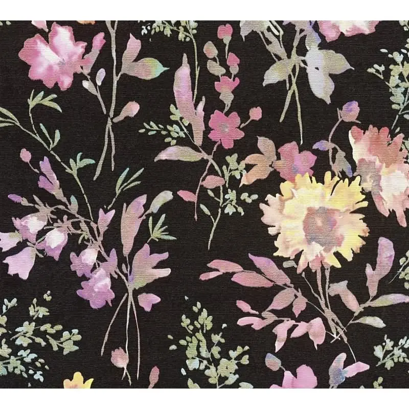 COSMOPOLITAN Vliestapete Blumen Schwarz Bunt moderne Aquarell Tapete floral Design livingwalls (KG-174885)