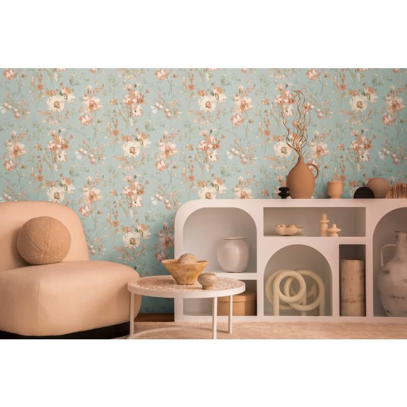 COSMOPOLITAN Vliestapete Blumen Apricot Blau Vintage Aquarell Tapete Pastell livingwalls (KG-174889)