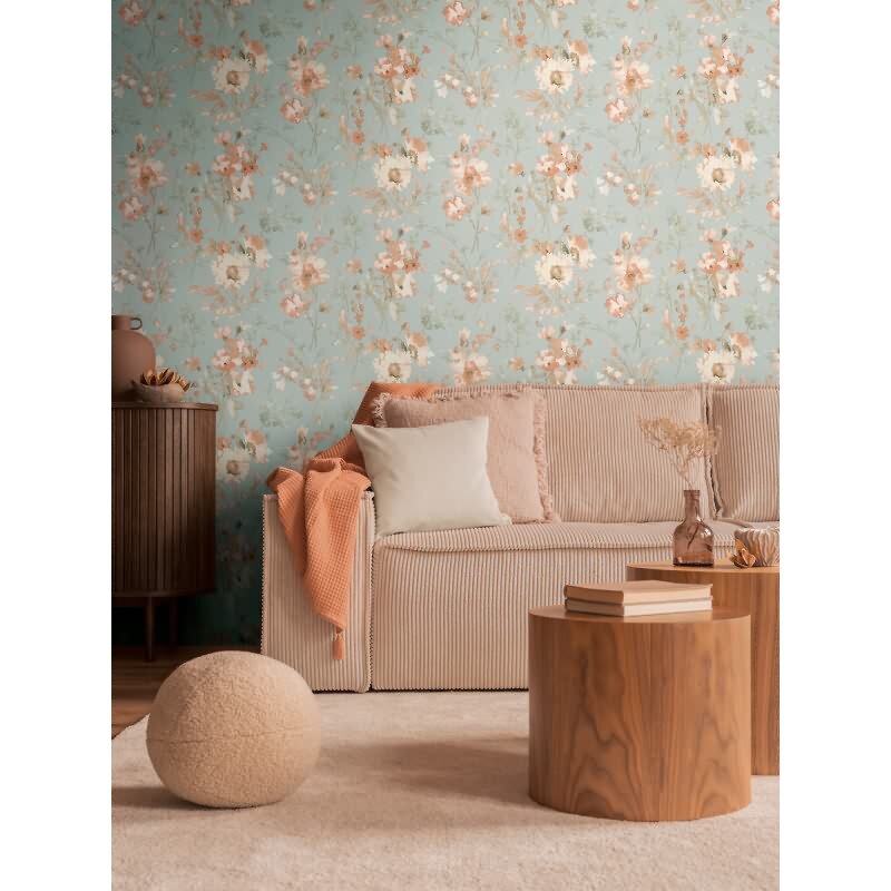 COSMOPOLITAN Vliestapete Blumen Apricot Blau Vintage Aquarell Tapete Pastell livingwalls (KG-174889)