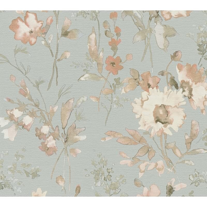 COSMOPOLITAN Vliestapete Blumen Apricot Blau Vintage Aquarell Tapete Pastell livingwalls (KG-174889)