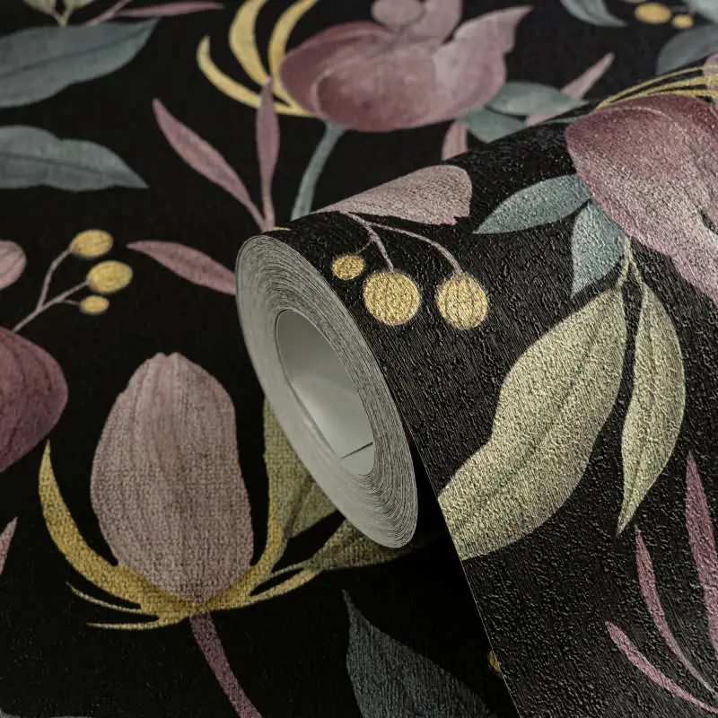 COSMOPOLITAN Vliestapete Blüten Schwarz Rosa moderne botanische Tapete Design livingwalls (KG-174891)