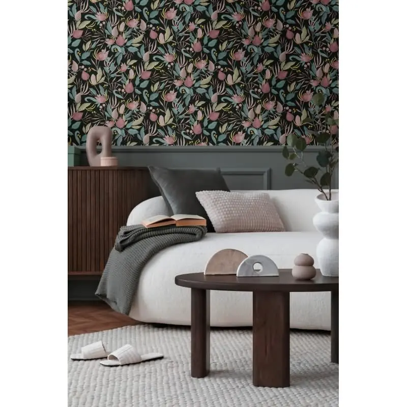 COSMOPOLITAN Vliestapete Blüten Schwarz Rosa moderne botanische Tapete Design livingwalls (KG-174891)