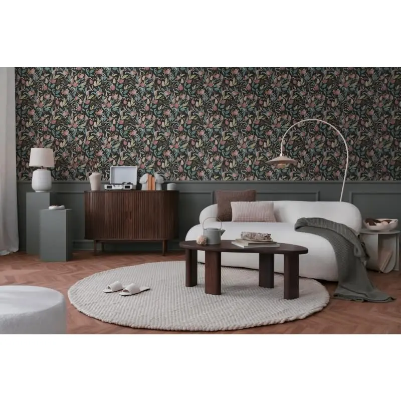 COSMOPOLITAN Vliestapete Blüten Schwarz Rosa moderne botanische Tapete Design livingwalls (KG-174891)