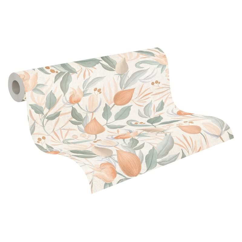 COSMOPOLITAN Vliestapete Blumen Creme Apricot Trend Tapete mit Blüten & Blättern livingwalls (KG-174893)