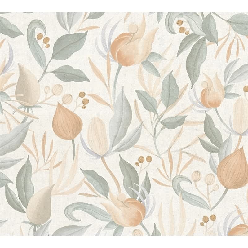 COSMOPOLITAN Vliestapete Blumen Creme Apricot Trend Tapete mit Blüten & Blättern livingwalls (KG-174893)