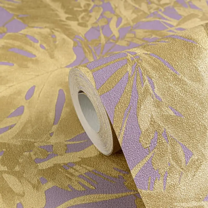 COSMOPOLITAN Vliestapete Palmenblatt Lila Gold botanische Dschungel Tapete livingwalls (KG-174898)