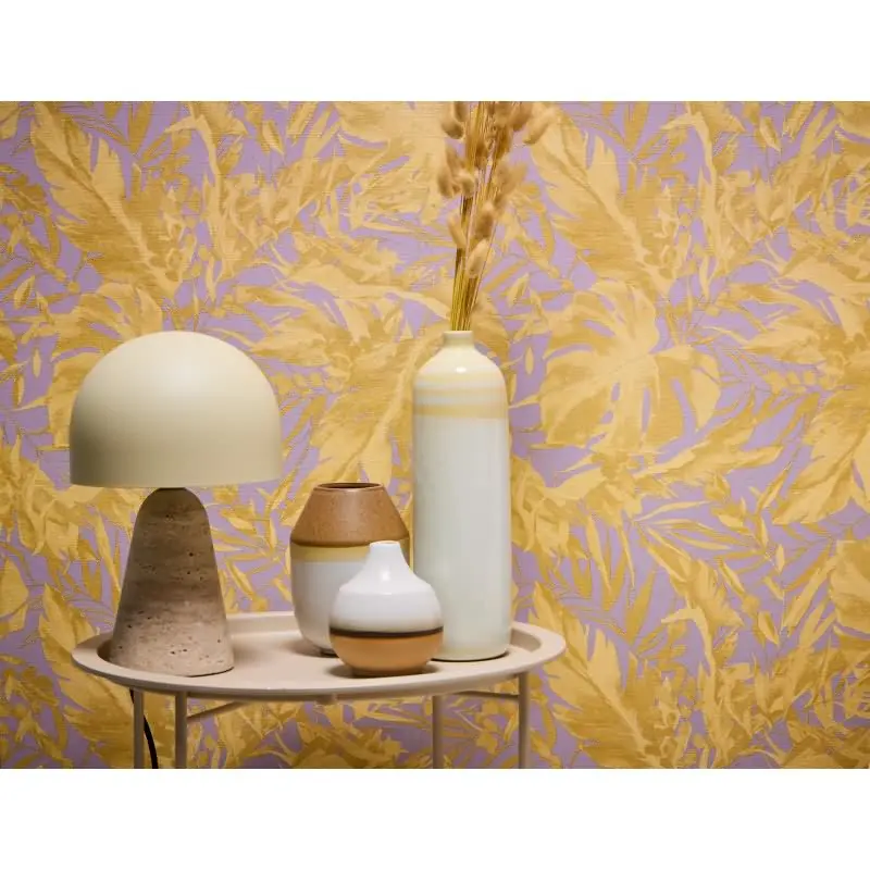 COSMOPOLITAN Vliestapete Palmenblatt Lila Gold botanische Dschungel Tapete livingwalls (KG-174898)