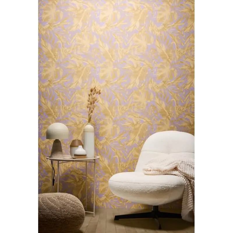 COSMOPOLITAN Vliestapete Palmenblatt Lila Gold botanische Dschungel Tapete livingwalls (KG-174898)