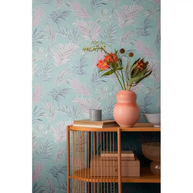 COSMOPOLITAN Vliestapete Türkis Rosa florale Blätter Tapete fürs Wohnzimmer livingwalls (KG-174941)
