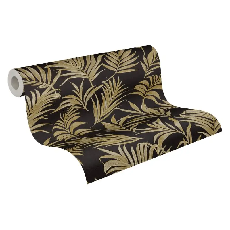 COSMOPOLITAN Vliestapete Schwarz Gold Blattmuster luxuriöse Tapete fürs Wohnzimmer livingwalls (KG-174945)