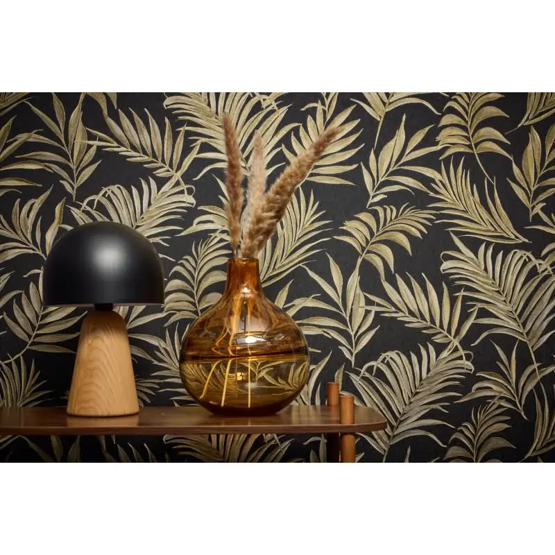 COSMOPOLITAN Vliestapete Schwarz Gold Blattmuster luxuriöse Tapete fürs Wohnzimmer livingwalls (KG-174945)