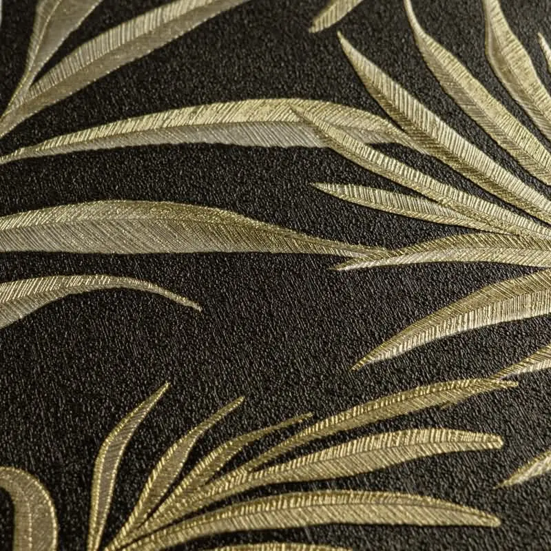 COSMOPOLITAN Vliestapete Schwarz Gold Blattmuster luxuriöse Tapete fürs Wohnzimmer livingwalls (KG-174945)