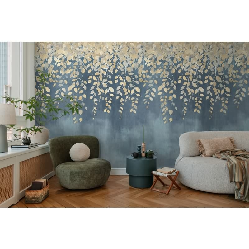 COSMOPOLITAN Fototapete Blätter Blau Gelb moderne Vliestapete mit Farbverlauf livingwalls (KG-174962)