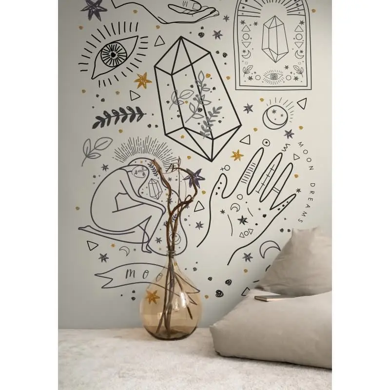 Fototapete Abstrakte Linie Beige Schwarz - Moderne Zeichnung auf Sandton - livingwalls Vliestapete erweiterbar (KG-175102)