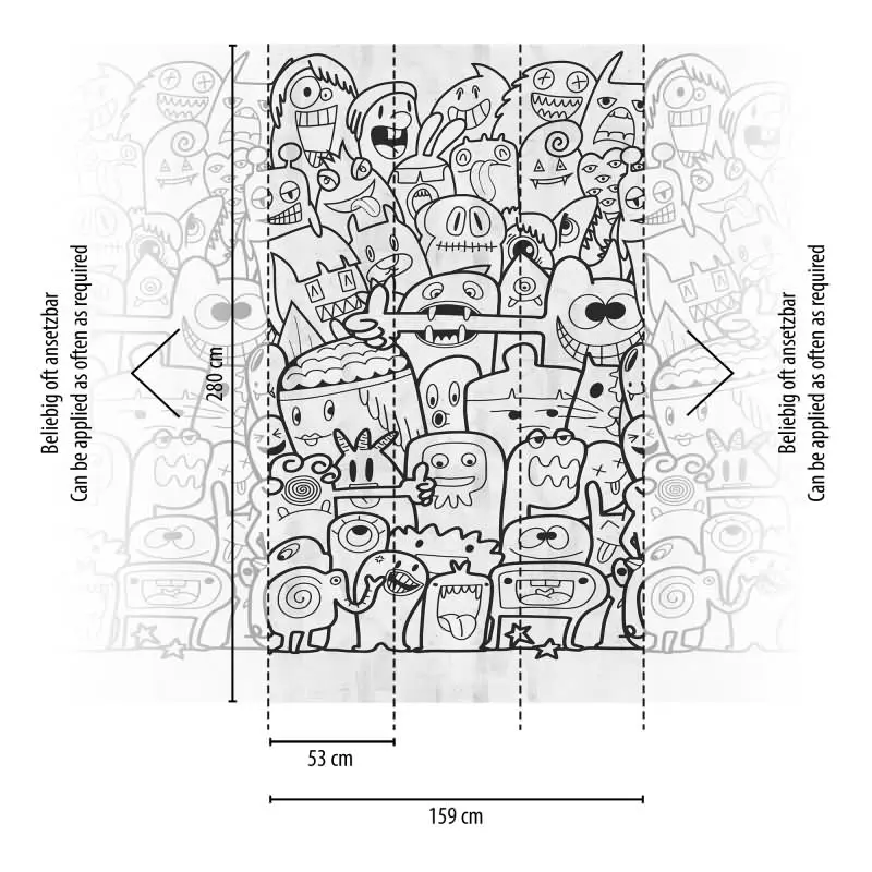 Fototapete Comic-Doodle Schwarz Weiß - Verspieltes Muster mit Figuren - livingwalls Vliestapete erweiterbar (KG-175105)